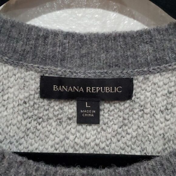 Banana Republic Grey & White Chekered Sweater Wool & Alpaca Blend Size L - Picture 3 of 6